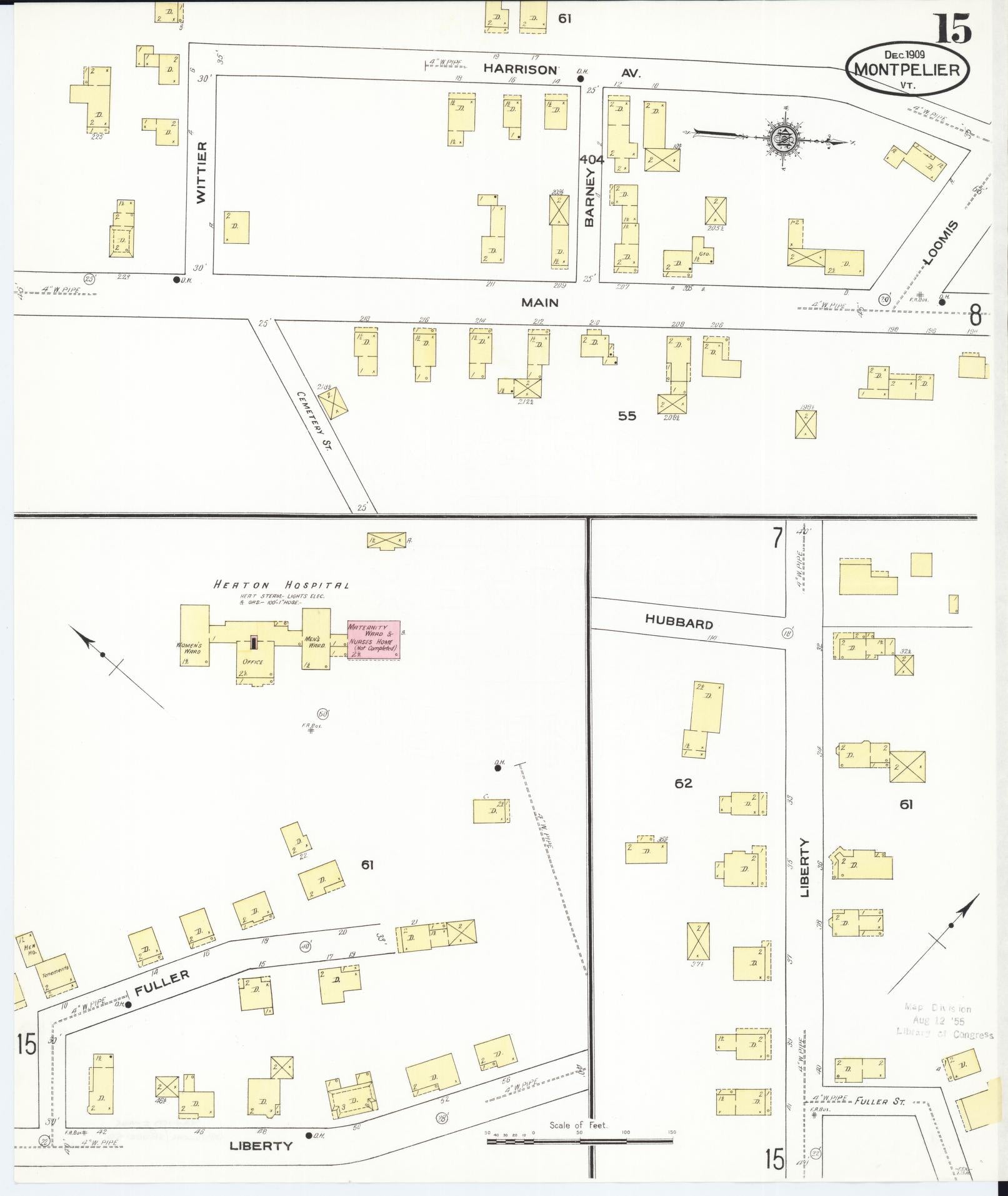 Sanborn Fire Insurance Map from Montpelier, Washington County, Vermont (1909), Sheet #0015 - Complete Map Set gallery image, historic Sanborn map, vintage wall art, Vermont Vermont