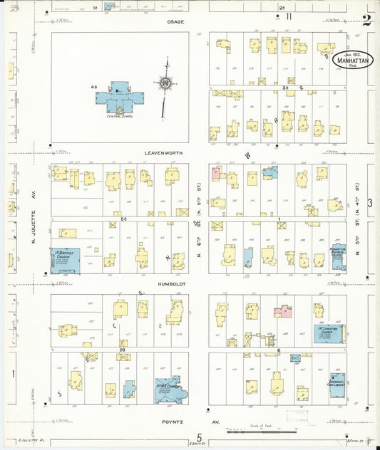 Sanborn Fire Insurance Map from Manhattan, Riley County, Kansas (1912), Sheet #0002 - Historic Sanborn Fire Insurance Map Print, vintage old map wall art, antique decor, genealogy gift, Kansas Kansas map