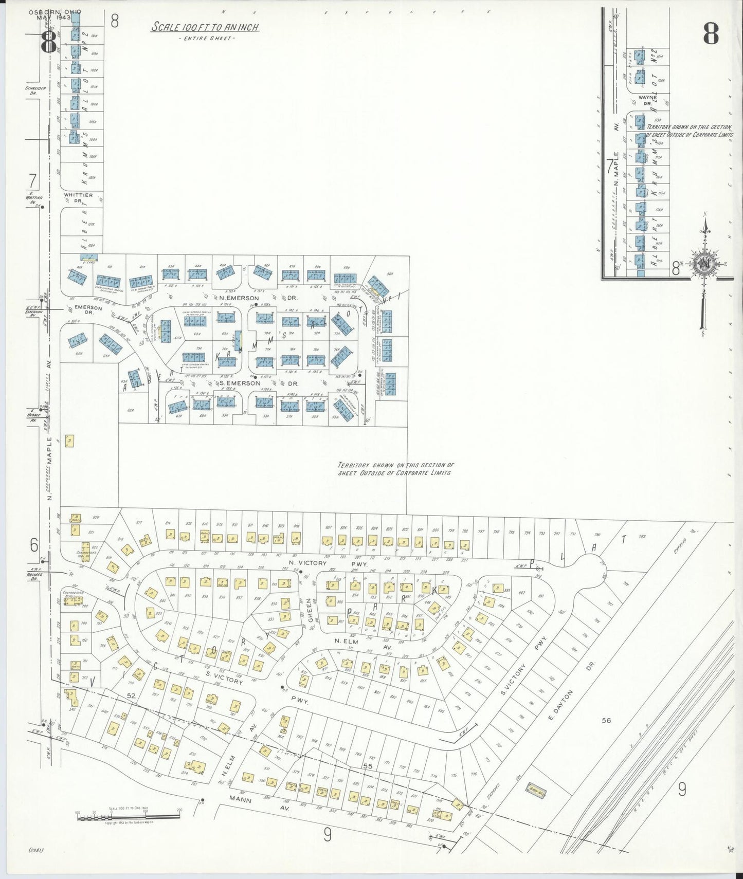 Sanborn Fire Insurance Map from Osborn, Greene County, Ohio (1943), Sheet #0008 - Historic Sanborn Fire Insurance Map Print, vintage old map wall art, antique decor, genealogy gift, Ohio Ohio map