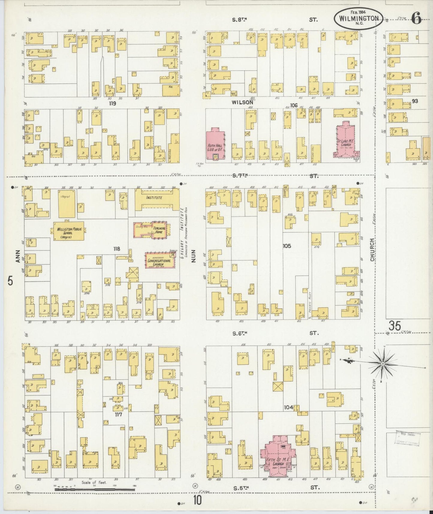 Sanborn Fire Insurance Map from Wilmington, New Hanover County, North Carolina (1904), Sheet #0006 - Complete Map Set gallery image, historic Sanborn map, vintage wall art, North Carolina North Carolina