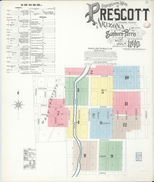 Sanborn Fire Insurance Map from Prescott, Yavapai County, Arizona (1895), Sheet #0001 - Complete Map Set gallery image, historic Sanborn map, vintage wall art, Arizona Arizona