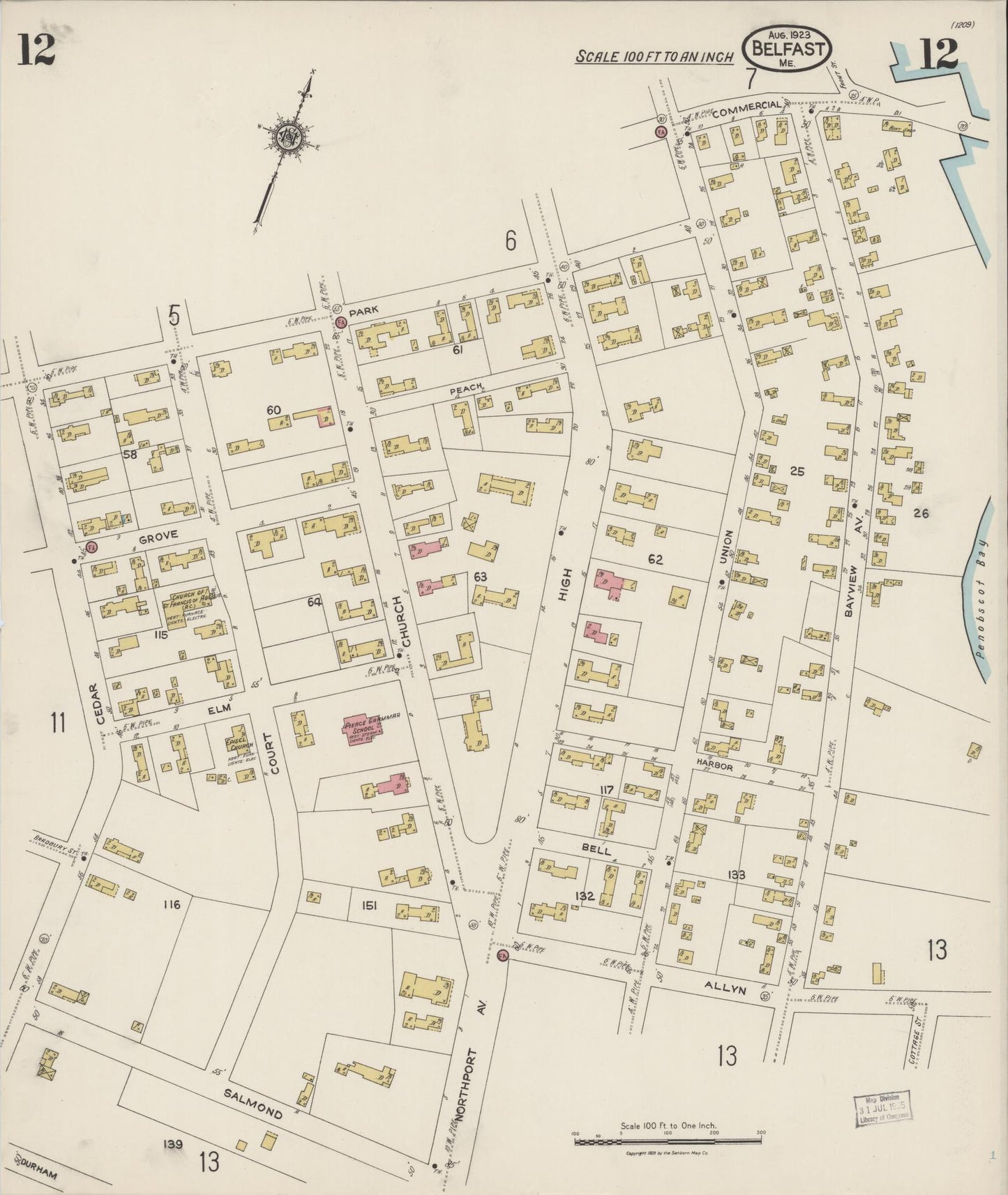 Sanborn Fire Insurance Map from Belfast, Waldo County, Maine (1923), Sheet #0012 - Complete Map Set gallery image, historic Sanborn map, vintage wall art, Maine Maine