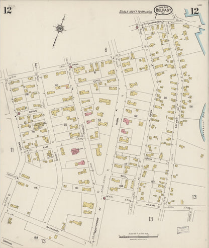 Sanborn Fire Insurance Map from Belfast, Waldo County, Maine (1923), Sheet #0012 - Complete Map Set gallery image, historic Sanborn map, vintage wall art, Maine Maine