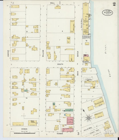Sanborn Fire Insurance Map from Huron, Erie County, Ohio (1898), Sheet #0002 - Historic Sanborn Fire Insurance Map Print, vintage old map wall art, antique decor, genealogy gift, Ohio Ohio map