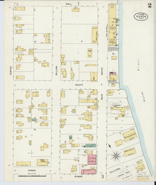 Sanborn Fire Insurance Map from Huron, Erie County, Ohio (1898), Sheet #0002 - Historic Sanborn Fire Insurance Map Print, vintage old map wall art, antique decor, genealogy gift, Ohio Ohio map