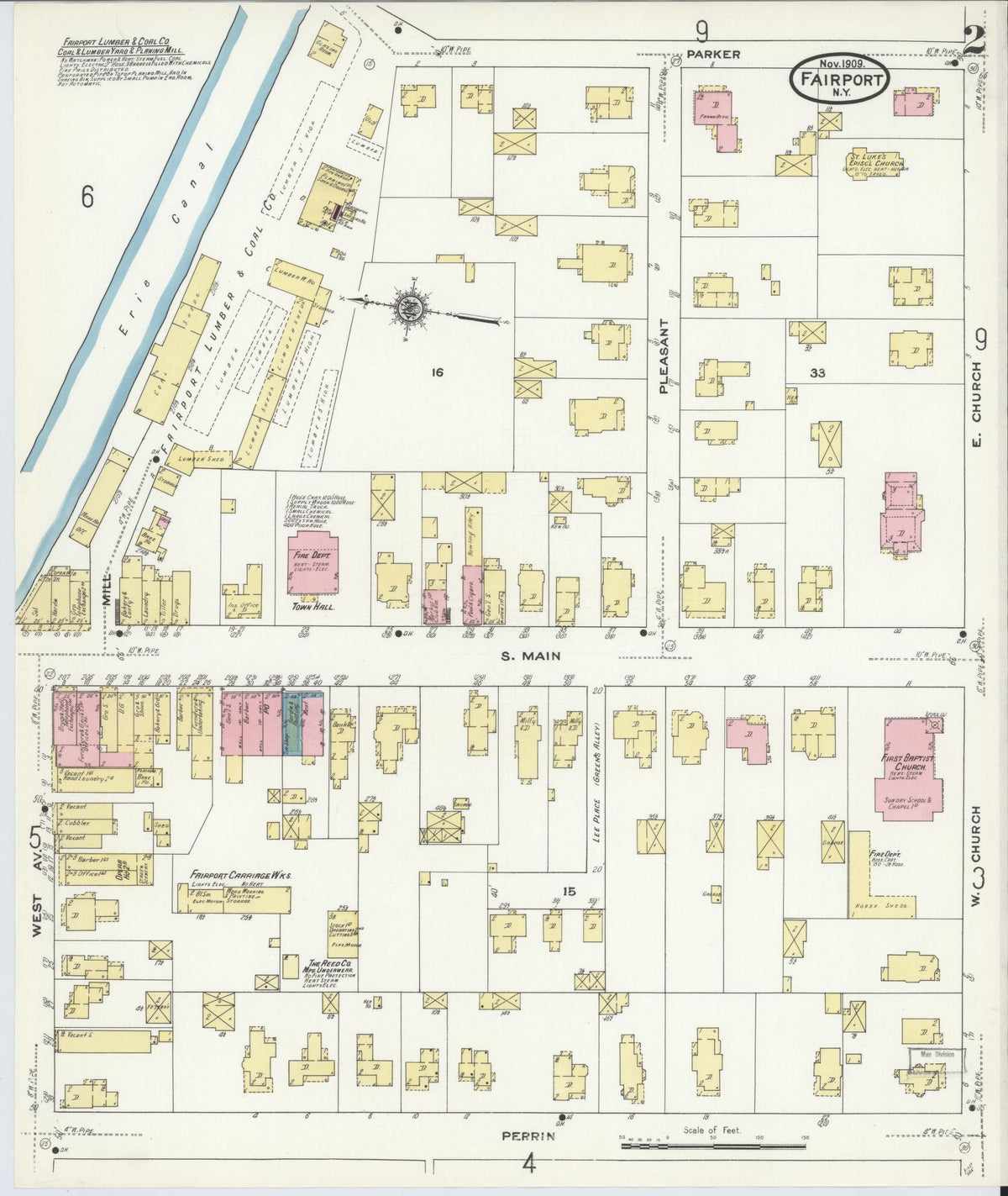 Sanborn Fire Insurance Map from Fairport, Monroe County, New York (1909), Sheet #0002 - Complete Map Set gallery image, historic Sanborn map, vintage wall art, New York New York