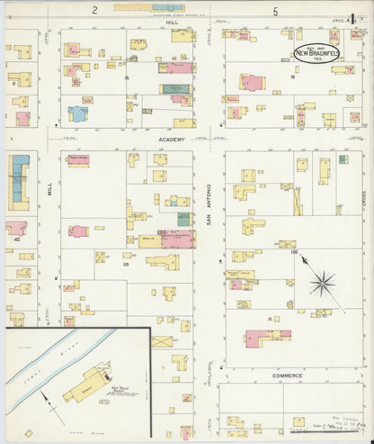 Sanborn Fire Insurance Map from New Braunfels, Comal County, Texas (1907), Sheet #0004 - Historic Sanborn Fire Insurance Map Print, vintage old map wall art, antique decor, genealogy gift, Texas Texas map