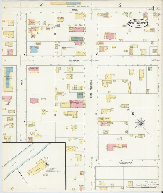 Sanborn Fire Insurance Map from New Braunfels, Comal County, Texas (1907), Sheet #0004 - Historic Sanborn Fire Insurance Map Print, vintage old map wall art, antique decor, genealogy gift, Texas Texas map