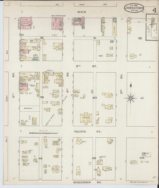 Sanborn Fire Insurance Map from Jamestown, Stutsman County, North Dakota (1886), Sheet #0004 - Historic Sanborn Fire Insurance Map Print, vintage old map wall art, antique decor, genealogy gift, North Dakota North Dakota map