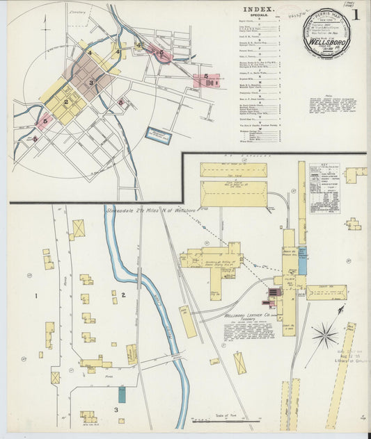 Sanborn Fire Insurance Map from Wellsboro, Tioga County, Pennsylvania (1891), Sheet #0001 - Historic Sanborn Fire Insurance Map Print, vintage old map wall art, antique decor, genealogy gift, Pennsylvania Pennsylvania map