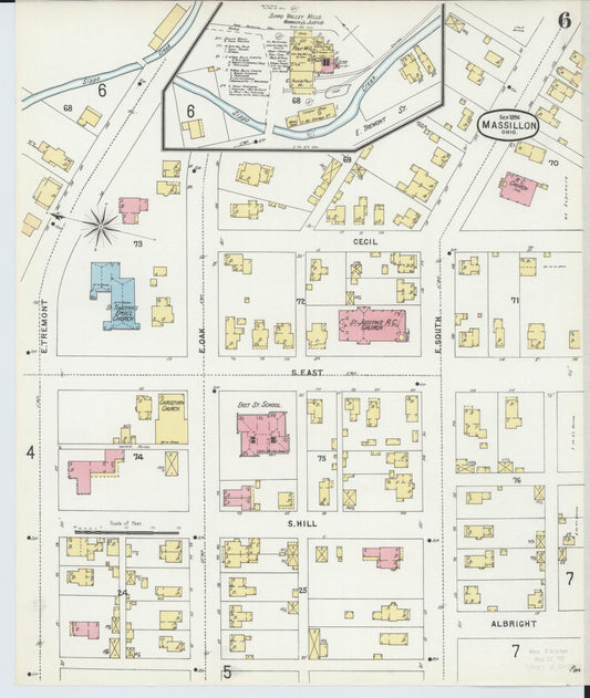 Sanborn Fire Insurance Map from Massillon, Stark County, Ohio (1896), Sheet #0006 - Historic Sanborn Fire Insurance Map Print, vintage old map wall art, antique decor, genealogy gift, Ohio Ohio map