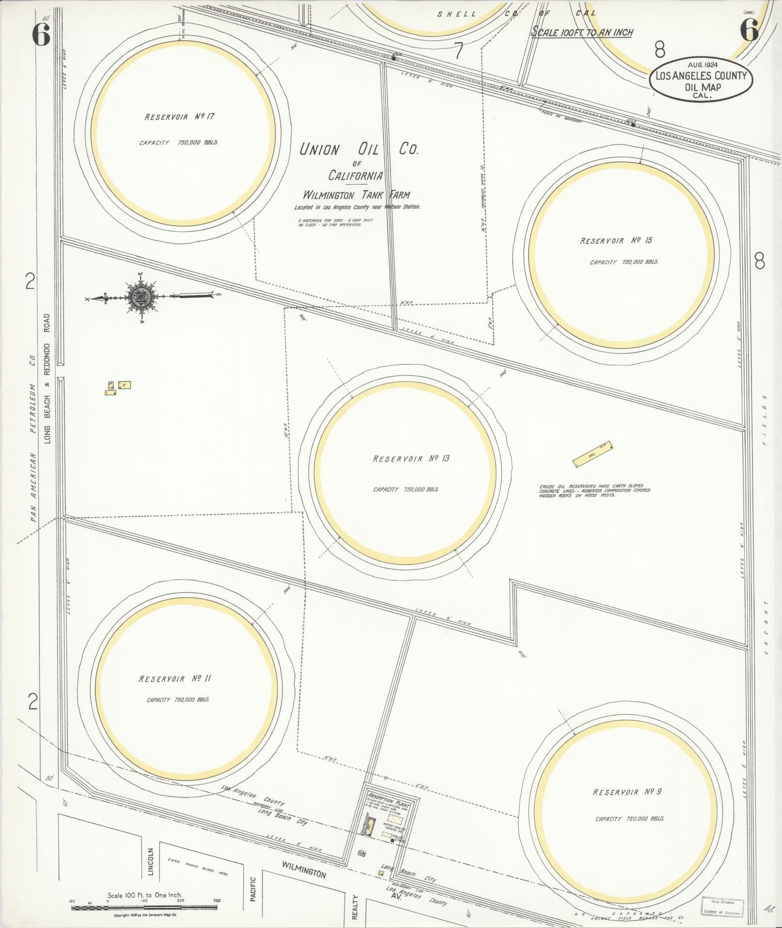 Sanborn Fire Insurance Map from Los Angeles Co., Los Angeles County, California (1924), Sheet #0006 - Historic Sanborn Fire Insurance Map Print, vintage old map wall art, antique decor, genealogy gift, California California map