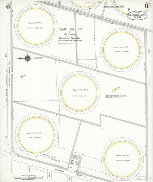 Sanborn Fire Insurance Map from Los Angeles Co., Los Angeles County, California (1924), Sheet #0006 - Historic Sanborn Fire Insurance Map Print, vintage old map wall art, antique decor, genealogy gift, California California map