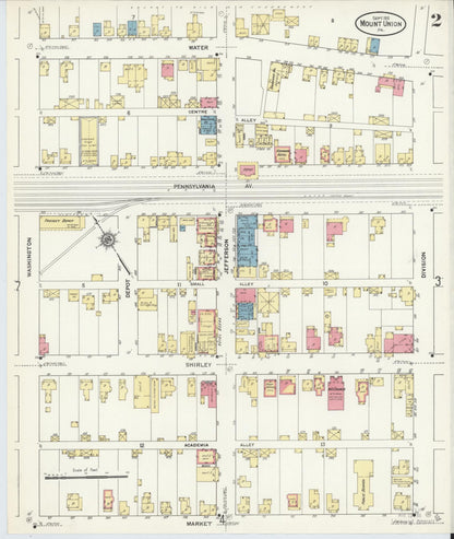 Sanborn Fire Insurance Map from Mount Union, Huntingdon County, Pennsylvania (1911), Sheet #0002 - Complete Map Set gallery image, historic Sanborn map, vintage wall art, Pennsylvania Pennsylvania