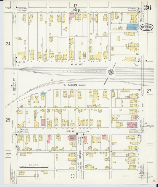 Sanborn Fire Insurance Map from Newark, Licking County, Ohio (1912), Sheet #0026 - Historic Sanborn Fire Insurance Map Print, vintage old map wall art, antique decor, genealogy gift, Ohio Ohio map