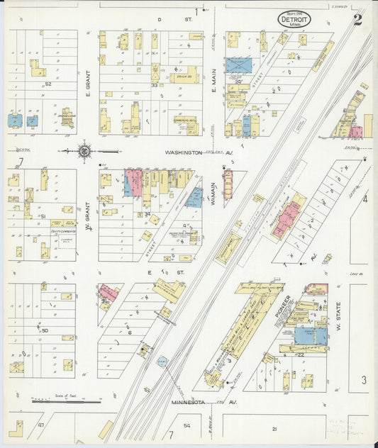 Sanborn Fire Insurance Map from Detroit Lakes, Becker County, Minnesota (1914), Sheet #0002 - Historic Sanborn Fire Insurance Map Print, vintage old map wall art, antique decor, genealogy gift, Minnesota Minnesota map