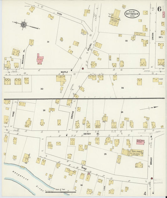 Sanborn Fire Insurance Map from Seymour, New Haven County, Connecticut (1911), Sheet #0006 - Historic Sanborn Fire Insurance Map Print, vintage old map wall art, antique decor, genealogy gift, Connecticut Connecticut map