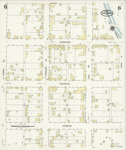 Sanborn Fire Insurance Map from San Benito, Cameron County, Texas (1925), Sheet #0006 - Historic Sanborn Fire Insurance Map Print, vintage old map wall art, antique decor, genealogy gift, Texas Texas map