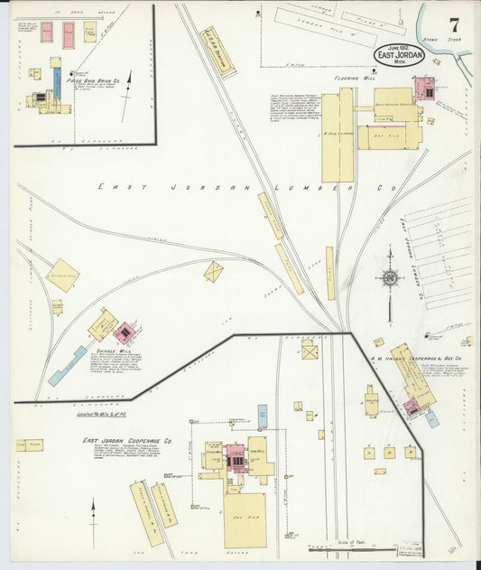 Sanborn Fire Insurance Map from East Jordan, Charlevoix County, Michigan (1912), Sheet #0007 - Historic Sanborn Fire Insurance Map Print, vintage old map wall art, antique decor, genealogy gift, Michigan Michigan map
