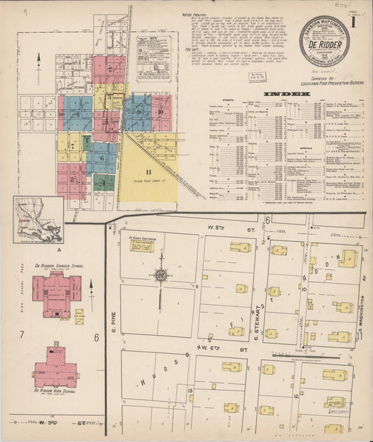 Sanborn Fire Insurance Map from De Ridder, Beauregard Parish, Louisiana (1921), Sheet #0001 - Complete Map Set gallery image, historic Sanborn map, vintage wall art, Louisiana Louisiana