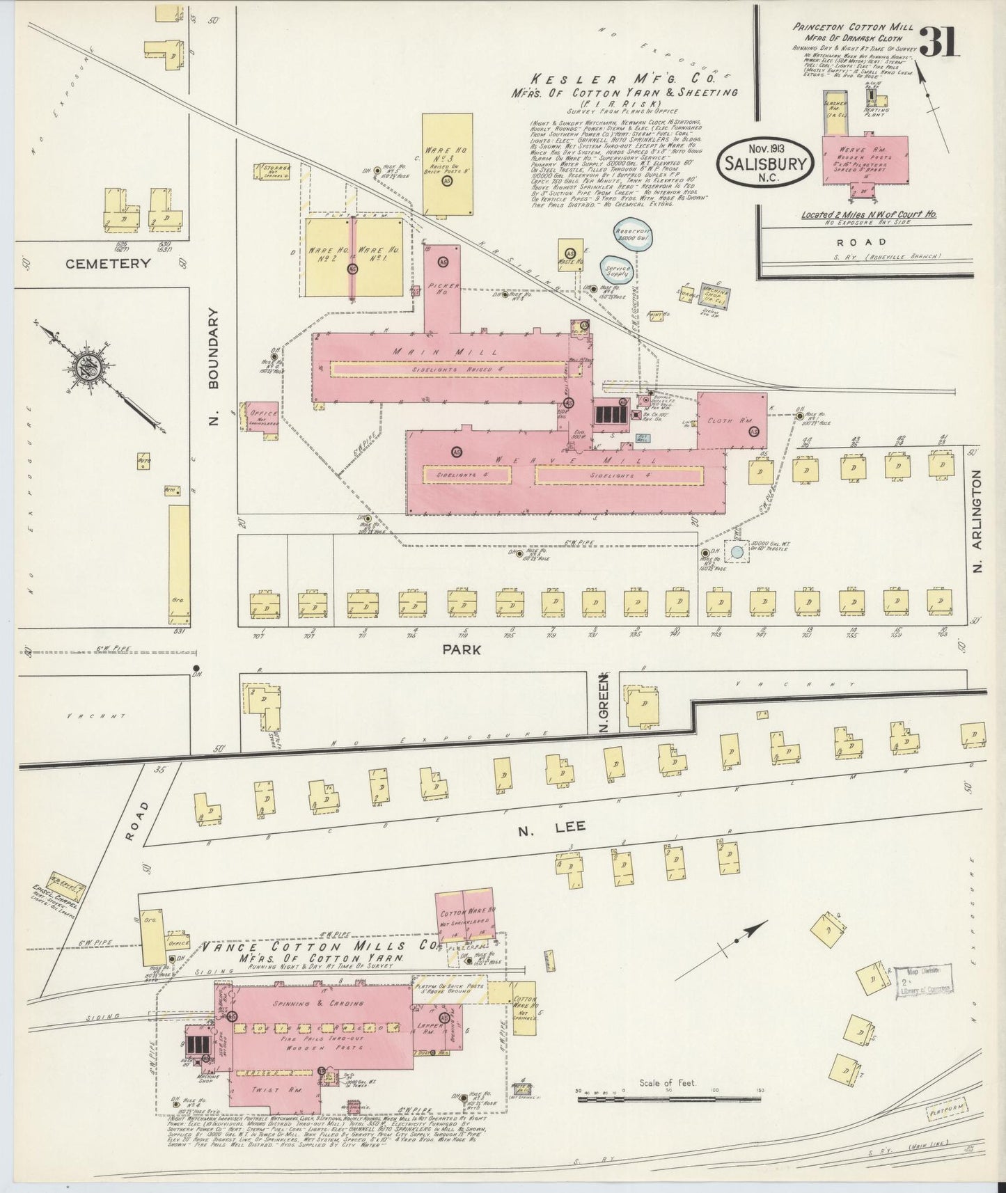 Sanborn Fire Insurance Map from Salisbury, Rowan County, North Carolina (1913), Sheet #0031 - Complete Map Set gallery image, historic Sanborn map, vintage wall art, North Carolina North Carolina