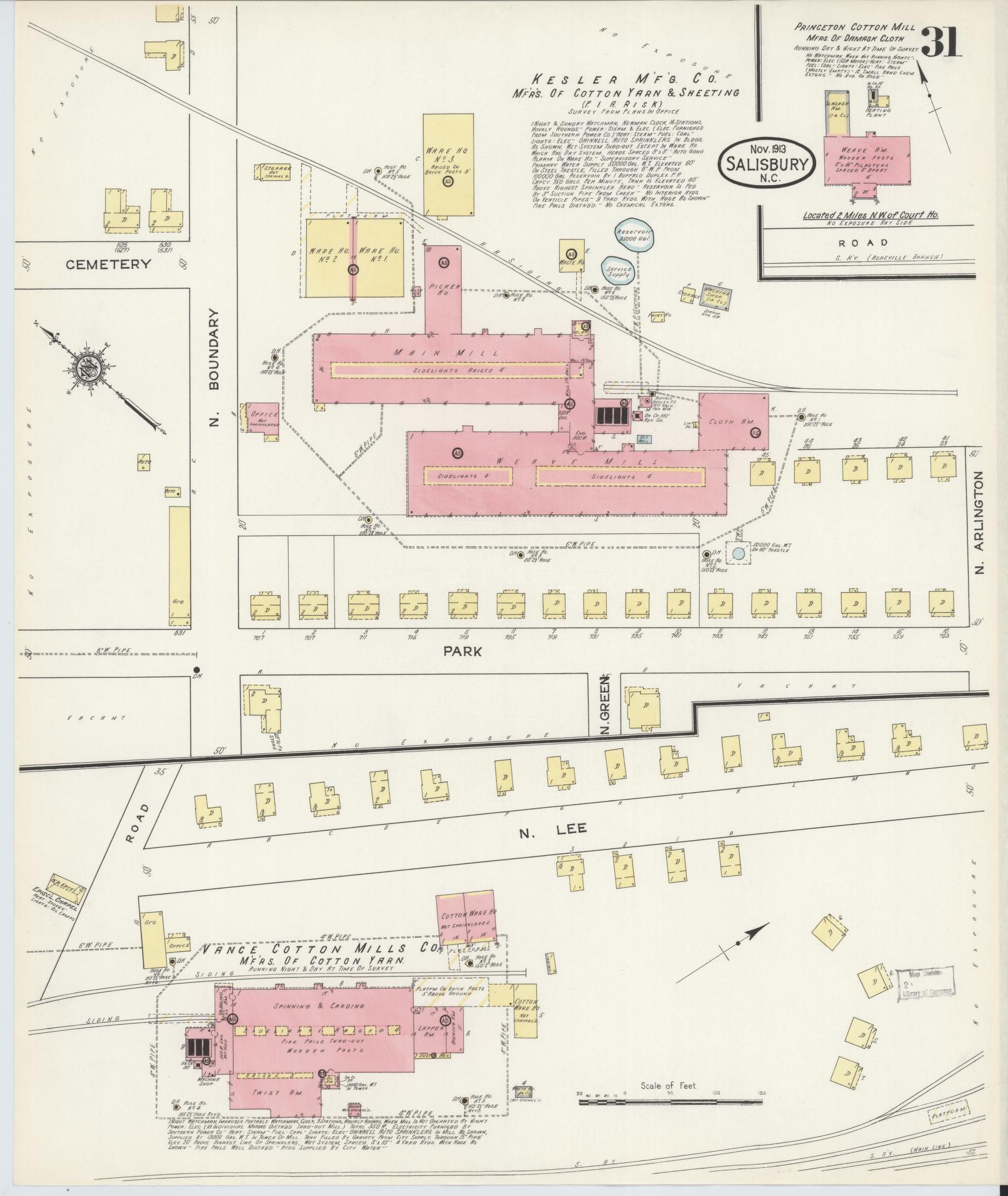 Sanborn Fire Insurance Map from Salisbury, Rowan County, North Carolina (1913), Sheet #0031 - Complete Map Set gallery image, historic Sanborn map, vintage wall art, North Carolina North Carolina