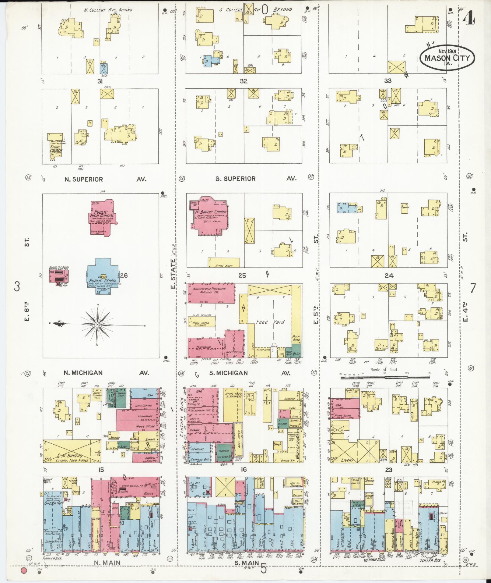 Sanborn Fire Insurance Map from Mason City, Cerro Gordo County, Iowa (1901), Sheet #0004 - Historic Sanborn Fire Insurance Map Print