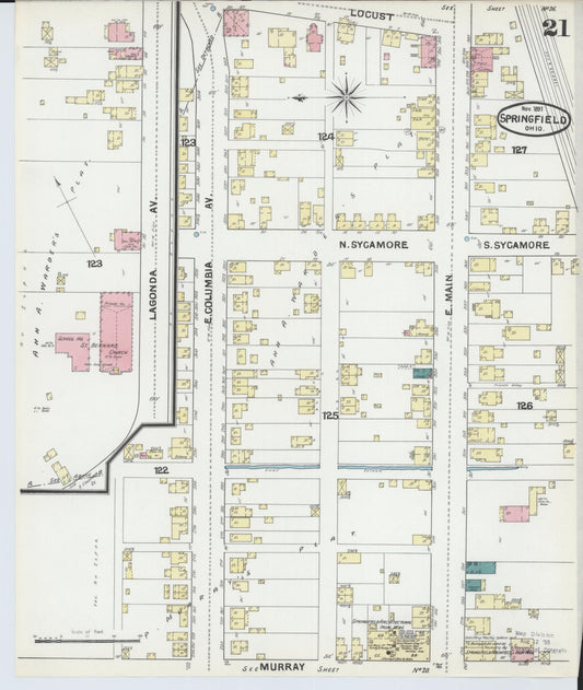 Sanborn Fire Insurance Map from Springfield, Clark County, Ohio (1891), Sheet #0021 - Historic Sanborn Fire Insurance Map Print, vintage old map wall art, antique decor, genealogy gift, Ohio Ohio map