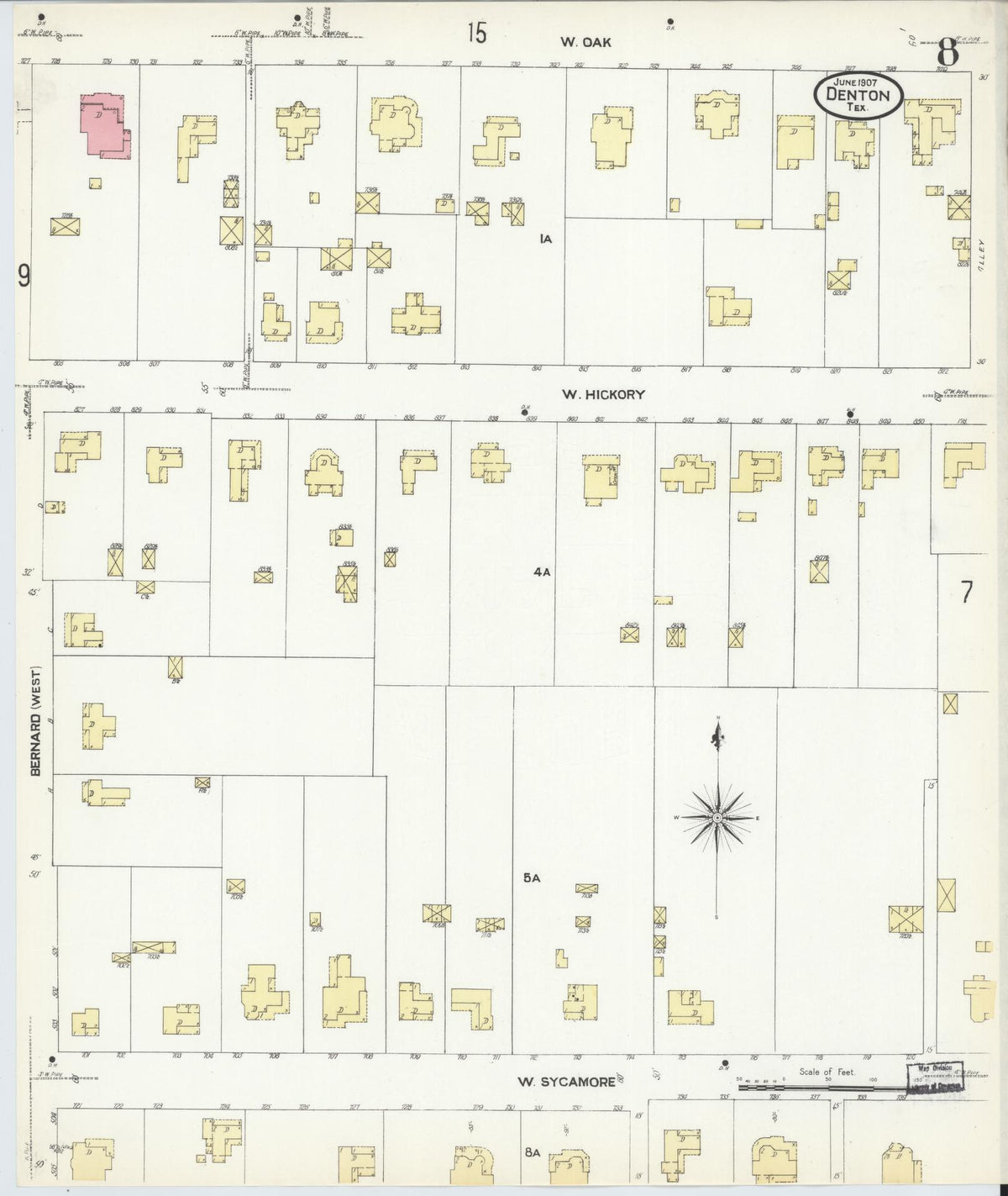 Sanborn Fire Insurance Map from Denton, Denton County, Texas (1907), Sheet #0008 - Complete Map Set gallery image, historic Sanborn map, vintage wall art, Texas Texas