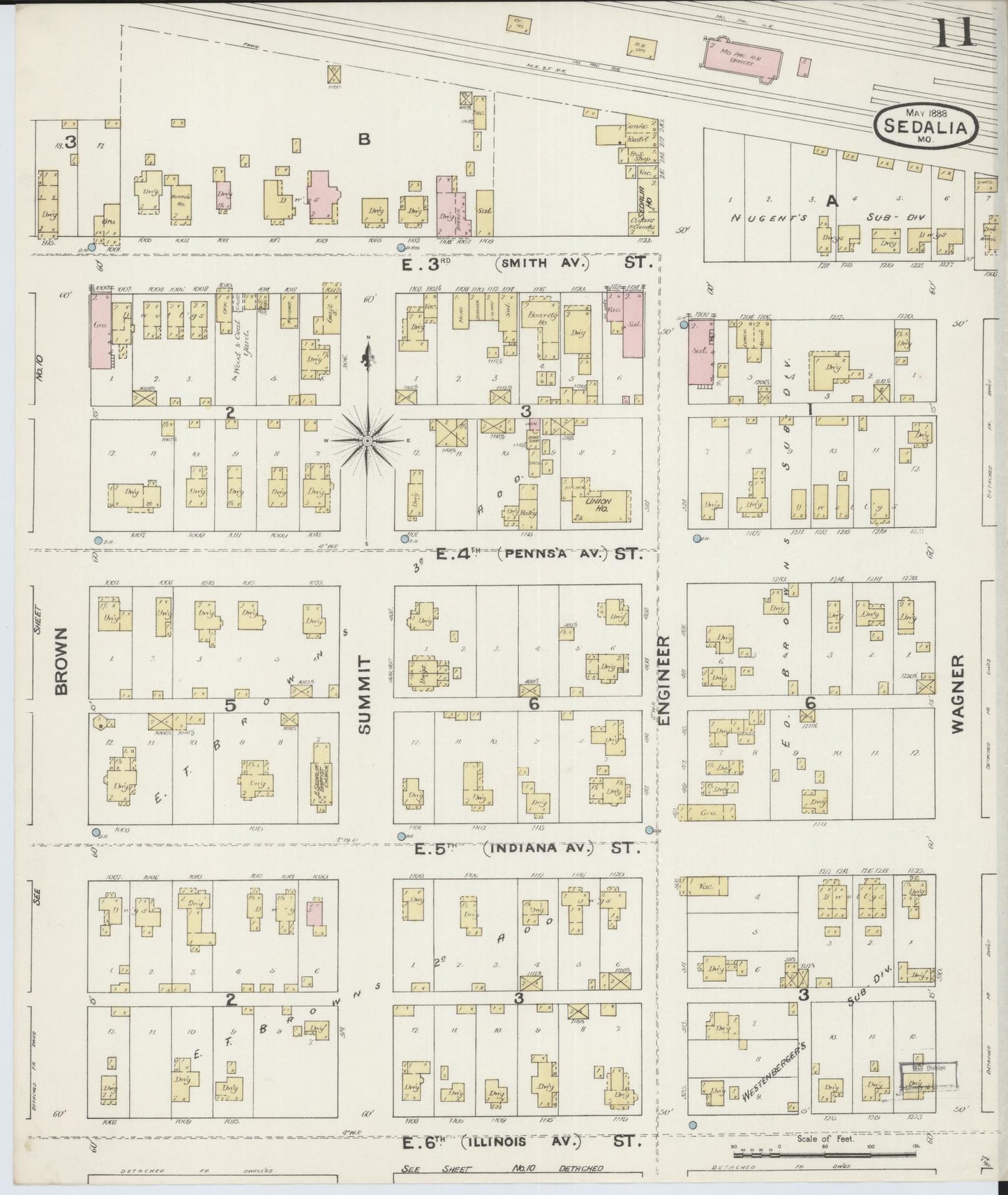 Sanborn Fire Insurance Map from Sedalia, Pettis County, Missouri (1888), Sheet #0011 - Historic Sanborn Fire Insurance Map Print, vintage old map wall art, antique decor, genealogy gift, Missouri Missouri map