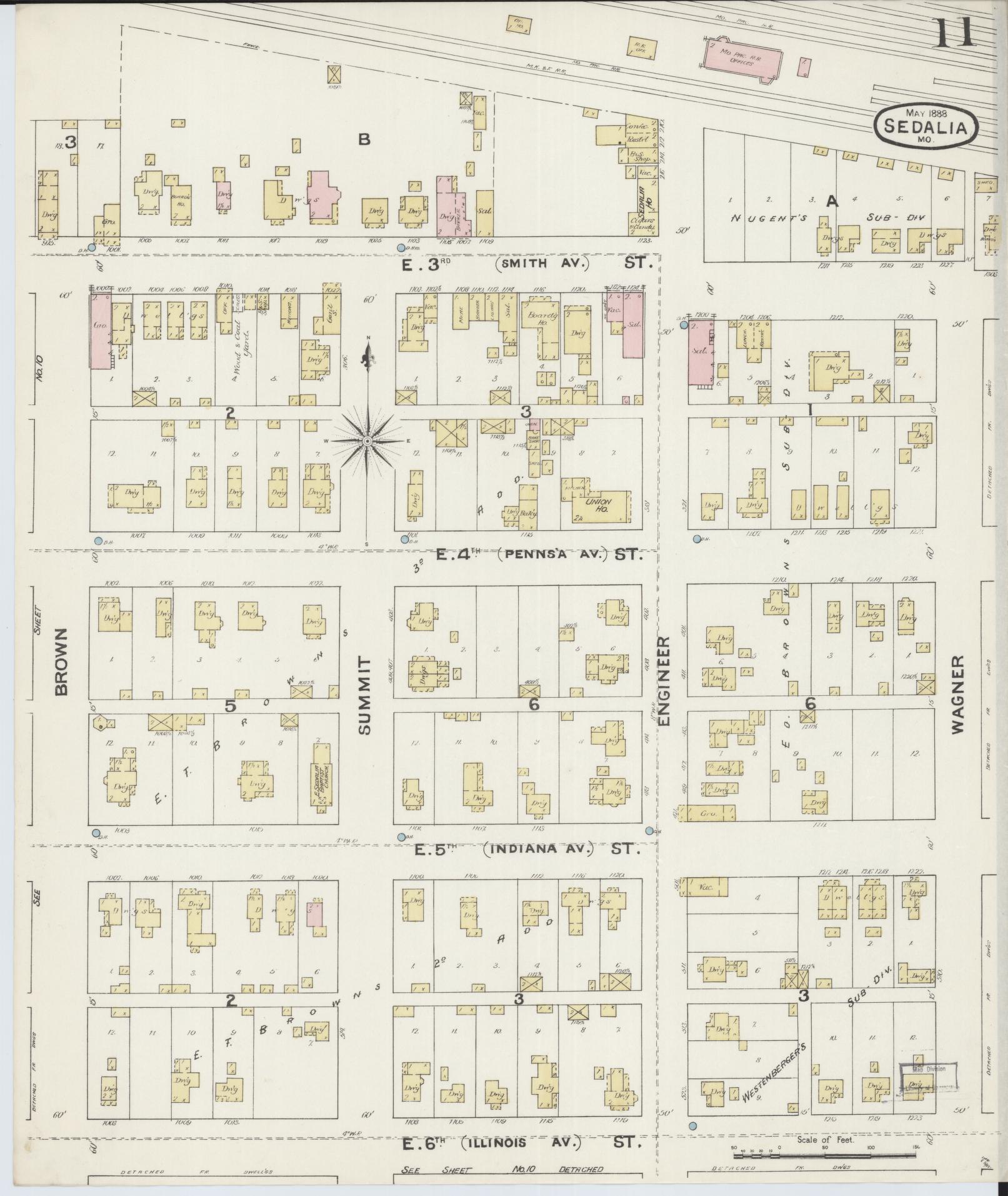Sanborn Fire Insurance Map from Sedalia, Pettis County, Missouri (1888), Sheet #0011 - Historic Sanborn Fire Insurance Map Print, vintage old map wall art, antique decor, genealogy gift, Missouri Missouri map