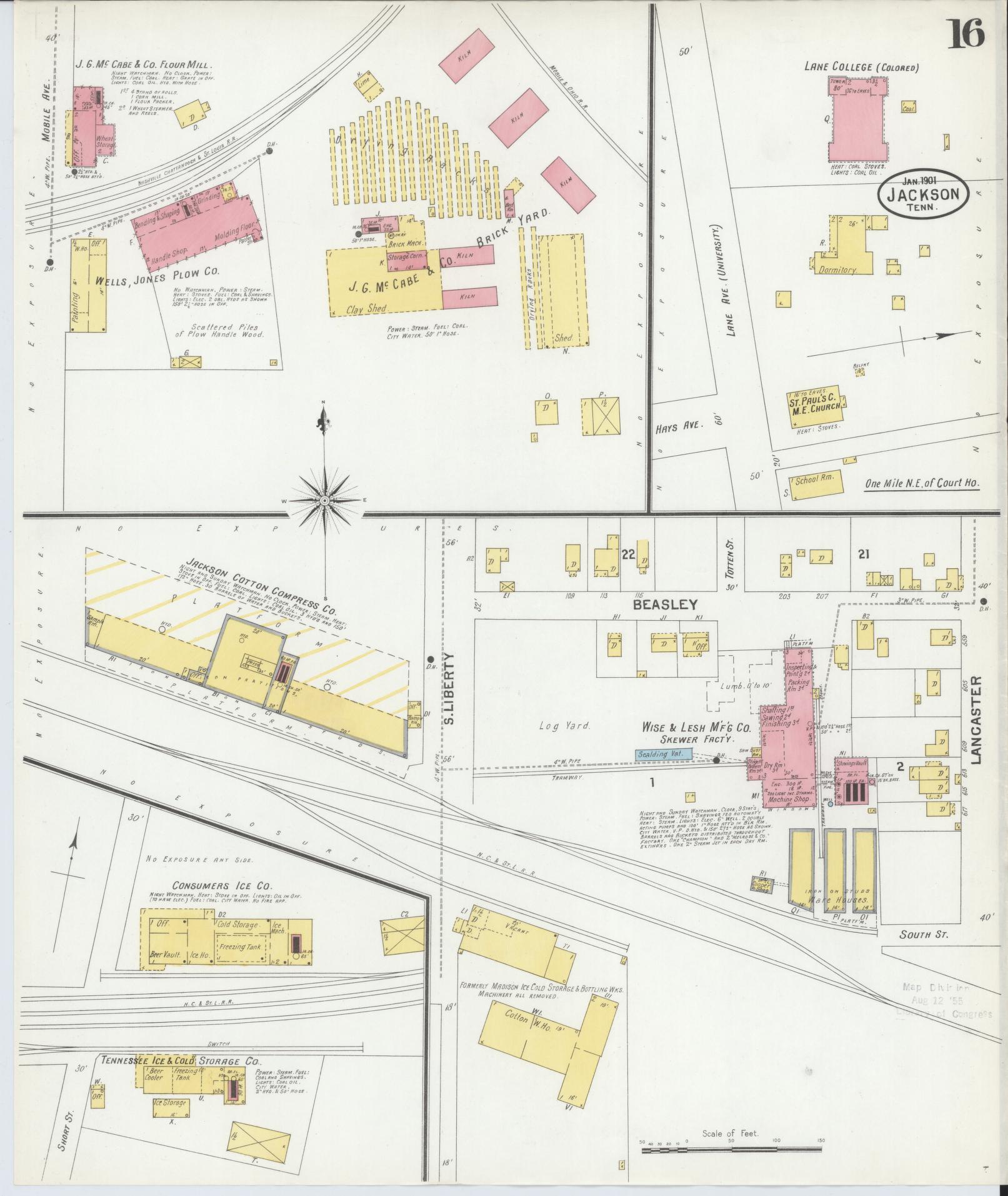 Sanborn Fire Insurance Map from Jackson, Madison County, Tennessee (1901), Sheet #0016 - Complete Map Set gallery image, historic Sanborn map, vintage wall art, Tennessee Tennessee