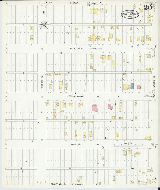 Sanborn Fire Insurance Map from Cripple Creek, Teller County, Colorado (1908), Sheet #0020 - Historic Sanborn Fire Insurance Map Print, vintage old map wall art, antique decor, genealogy gift, Colorado Colorado map