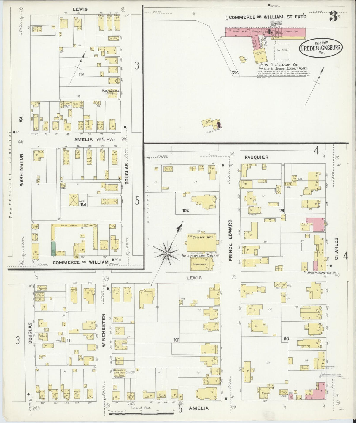 Sanborn Fire Insurance Map from Fredericksburg, Independent Cities, Virginia (1907), Sheet #0003 - Complete Map Set gallery image, historic Sanborn map, vintage wall art, Virginia Virginia