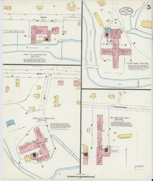 Sanborn Fire Insurance Map from Dalton, Berkshire County, Massachusetts (1898), Sheet #0005 - Historic Sanborn Fire Insurance Map Print, vintage old map wall art, antique decor, genealogy gift, Massachusetts Massachusetts map