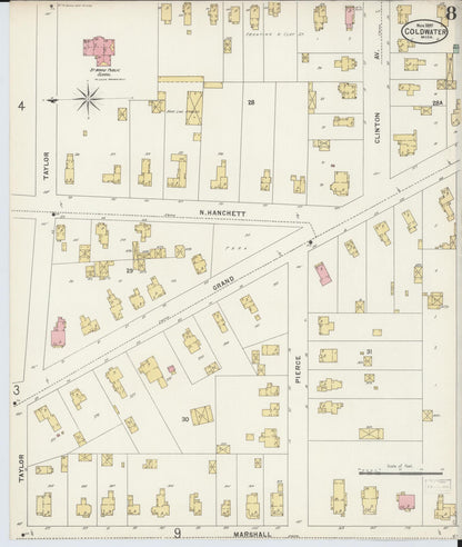 Sanborn Fire Insurance Map from Coldwater, Branch County, Michigan (1897), Sheet #0008 - Historic Sanborn Fire Insurance Map Print, vintage old map wall art, antique decor, genealogy gift, Michigan Michigan map