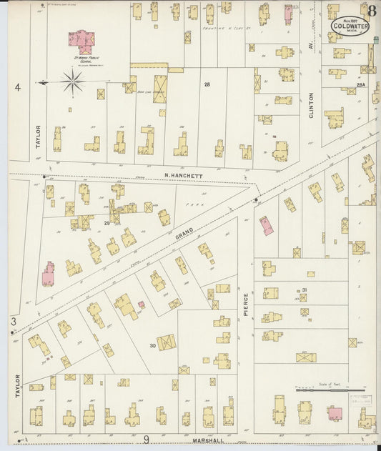 Sanborn Fire Insurance Map from Coldwater, Branch County, Michigan (1897), Sheet #0008 - Historic Sanborn Fire Insurance Map Print, vintage old map wall art, antique decor, genealogy gift, Michigan Michigan map