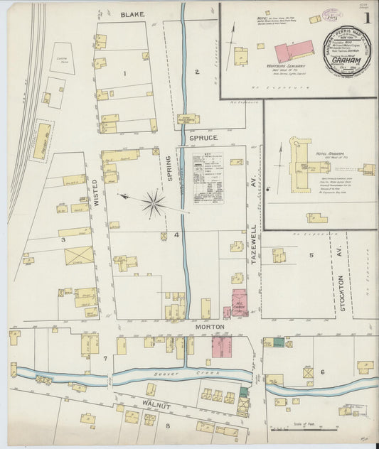 Sanborn Fire Insurance Map from Graham, Tazewell County, Virginia (1893), Sheet #0001 - Historic Sanborn Fire Insurance Map Print, vintage old map wall art, antique decor, genealogy gift, Virginia Virginia map