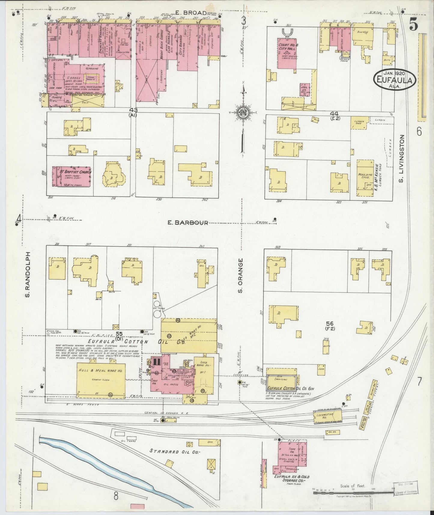Sanborn Fire Insurance Map from Eufaula, Barbour County, Alabama (1920), Sheet #0005 - Historic Sanborn Fire Insurance Map Print, vintage old map wall art, antique decor, genealogy gift, Alabama Alabama map