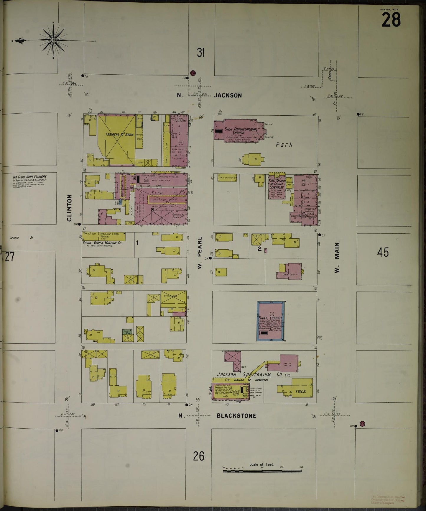 Sanborn Fire Insurance Map from Jackson, Jackson County, Michigan (1907), Sheet #0028 - Complete Map Set gallery image, historic Sanborn map, vintage wall art, Michigan Michigan