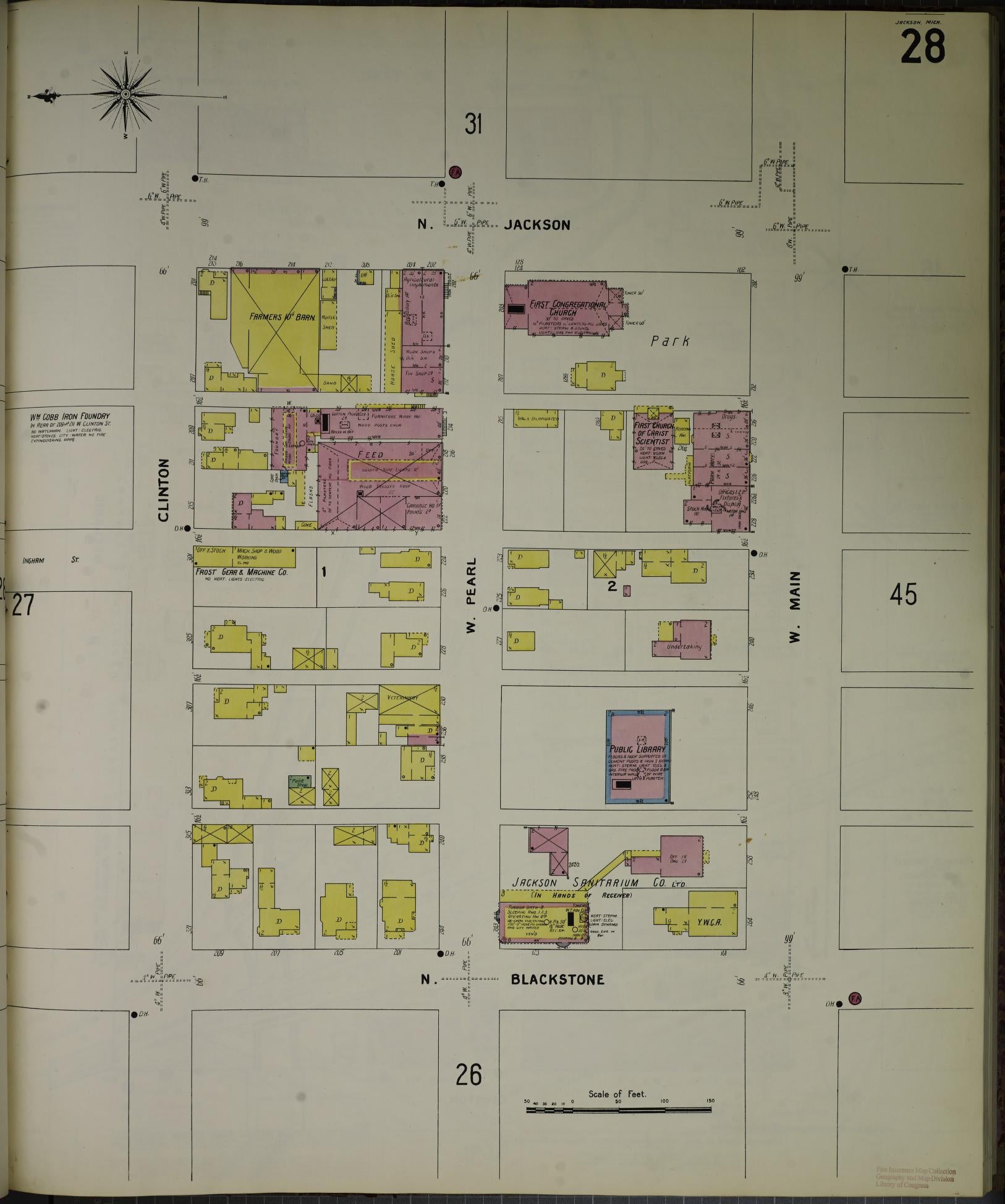 Sanborn Fire Insurance Map from Jackson, Jackson County, Michigan (1907), Sheet #0028 - Complete Map Set gallery image, historic Sanborn map, vintage wall art, Michigan Michigan