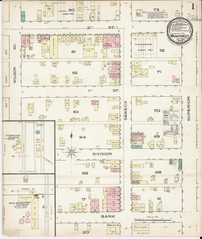 Sanborn Fire Insurance Map from Webster City, Hamilton County, Iowa (1885), Sheet #0001 - Historic Sanborn Fire Insurance Map Print, vintage old map wall art