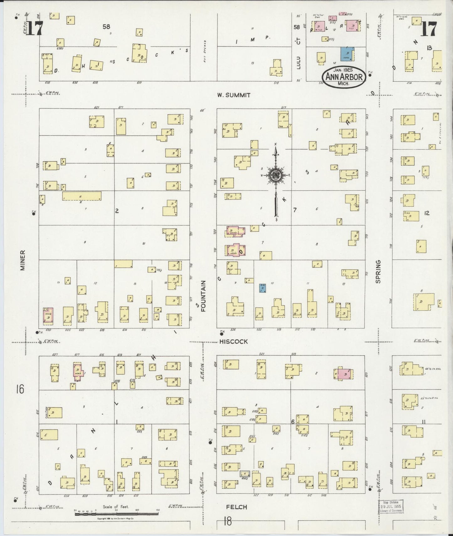 Sanborn Fire Insurance Map from Ann Arbor, Washtenaw County, Michigan (1925), Sheet #0017 - Historic Sanborn Fire Insurance Map Print, vintage old map wall art, antique decor, genealogy gift, Michigan Michigan map