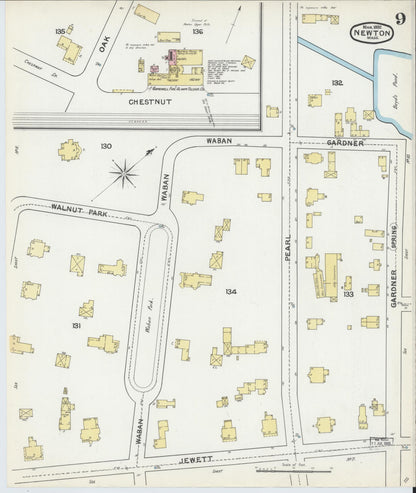Sanborn Fire Insurance Map from Newton, Middlesex County, Massachusetts (1892), Sheet #0009 - Historic Sanborn Fire Insurance Map Print, vintage old map wall art, antique decor, genealogy gift, Massachusetts Massachusetts map