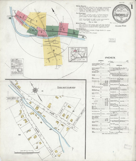 Sanborn Fire Insurance Map from Unionville, Hartford County, Connecticut (1921), Sheet #0001 - Historic Sanborn Fire Insurance Map Print, vintage old map wall art, antique decor, genealogy gift, Connecticut Connecticut map