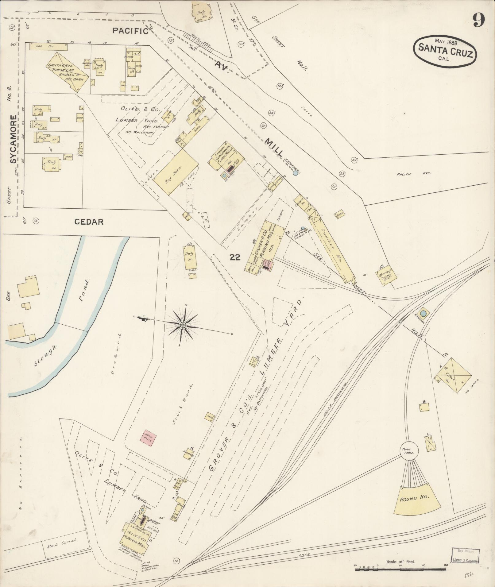 Sanborn Fire Insurance Map from Santa Cruz, Santa Cruz County, California (1888), Sheet #0009 - Complete Map Set gallery image, historic Sanborn map, vintage wall art, California California
