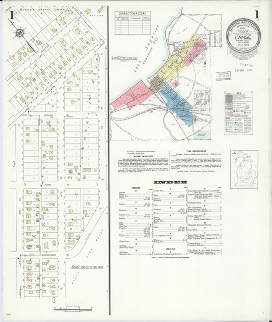 Sanborn Fire Insurance Map from L'Anse, Baraga County, Michigan (1938), Sheet #0001 - Historic Sanborn Fire Insurance Map Print, vintage old map wall art, antique decor, genealogy gift, Michigan Michigan map