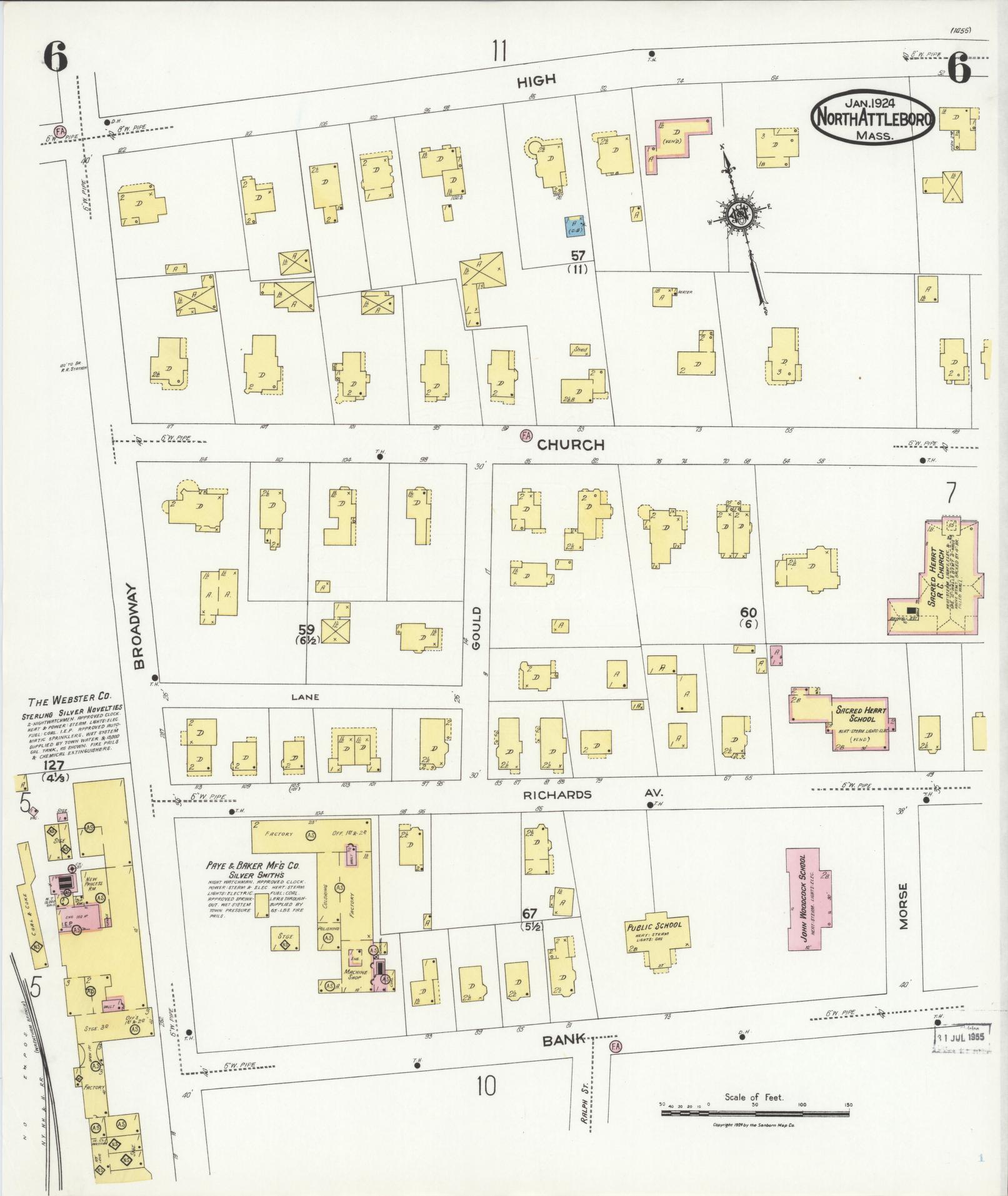 Sanborn Fire Insurance Map from North Attleborough, Bristol County, Massachusetts (1924), Sheet #0006 - Historic Sanborn Fire Insurance Map Print, vintage old map wall art, antique decor, genealogy gift, Massachusetts Massachusetts map