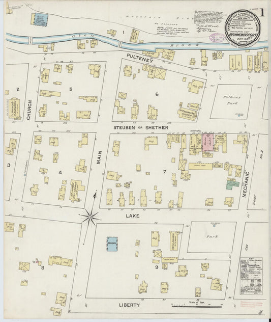 Sanborn Fire Insurance Map from Hammondsport, Steuben County, New York (1887), Sheet #0001 - Historic Sanborn Fire Insurance Map Print, vintage old map wall art, antique decor, genealogy gift, New York New York map