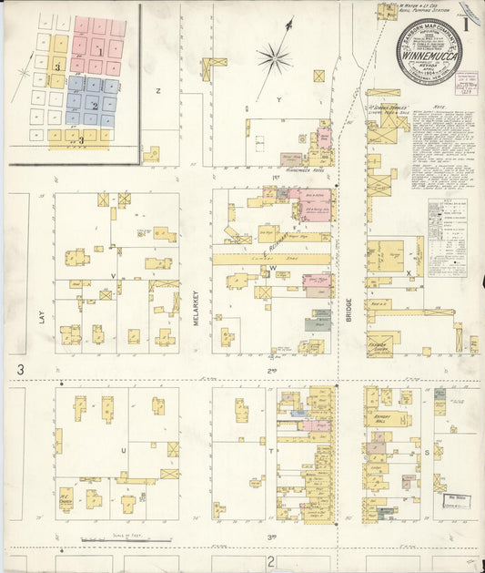 Sanborn Fire Insurance Map from Winnemucca, Humboldt County, Nevada (1904), Sheet #0001 - Historic Sanborn Fire Insurance Map Print, vintage old map wall art, antique decor, genealogy gift, Nevada Nevada map